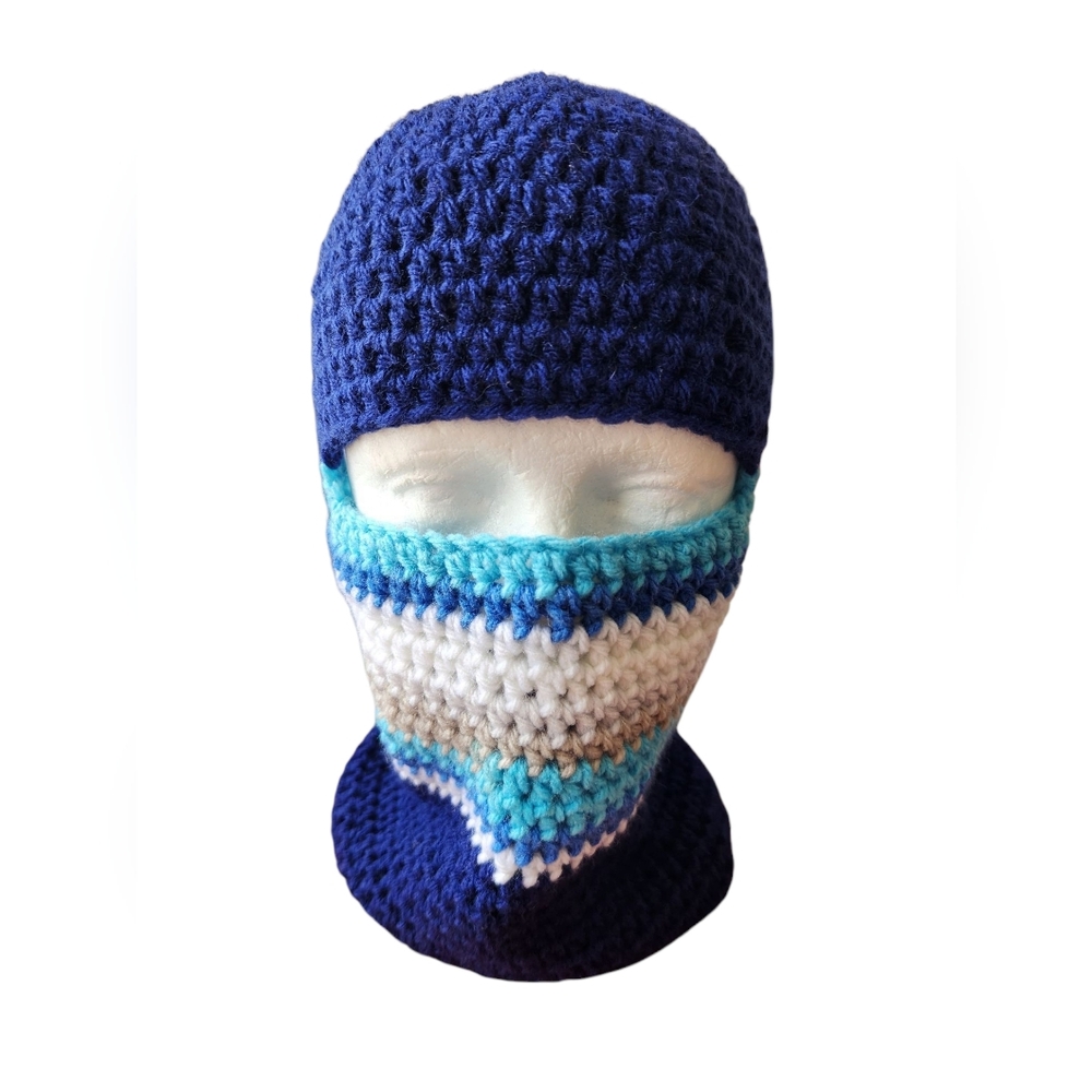 Ski Mask Winter Hat Navy Blue- Calm Stripes